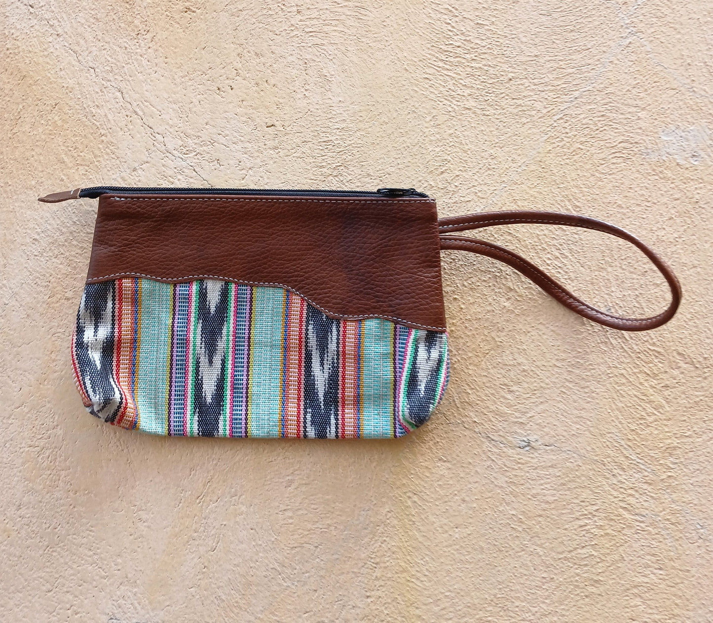 Upcycled Striped Leather Clutch