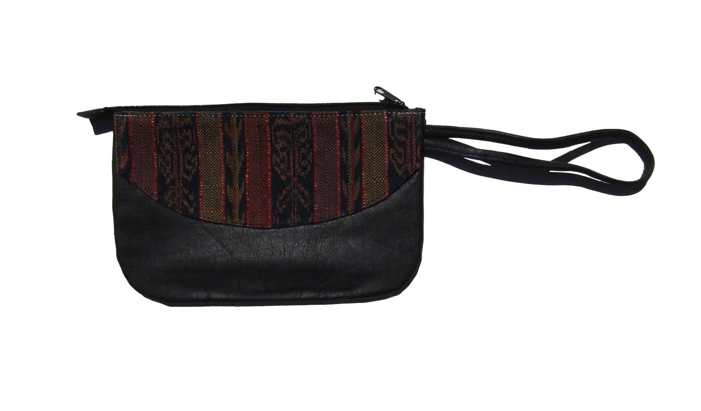 Pochette in pelle riciclata con tessuti Maya colorati
