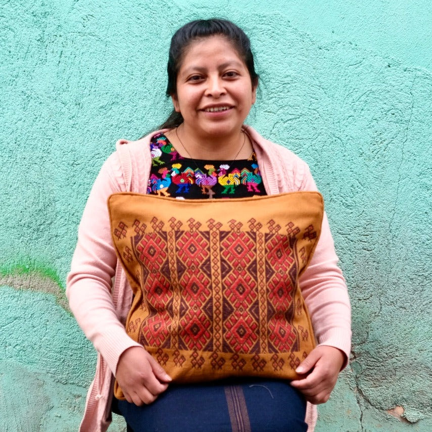 Handwoven Cushion Cover – Mayan Flowers and Birds Embroidery