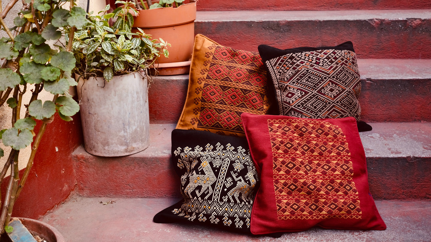Handwoven Mayan Cushion Cover – Quiché Deer & Bird Embroidery