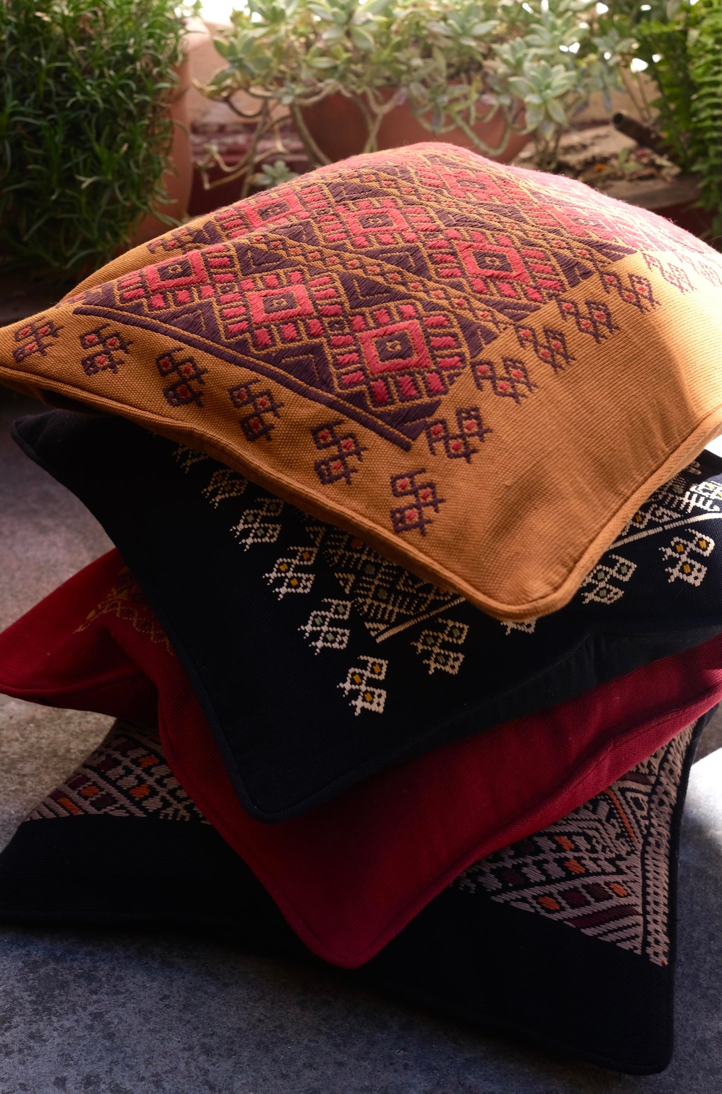 Handwoven Cushion Cover – Mayan Flowers and Birds Embroidery