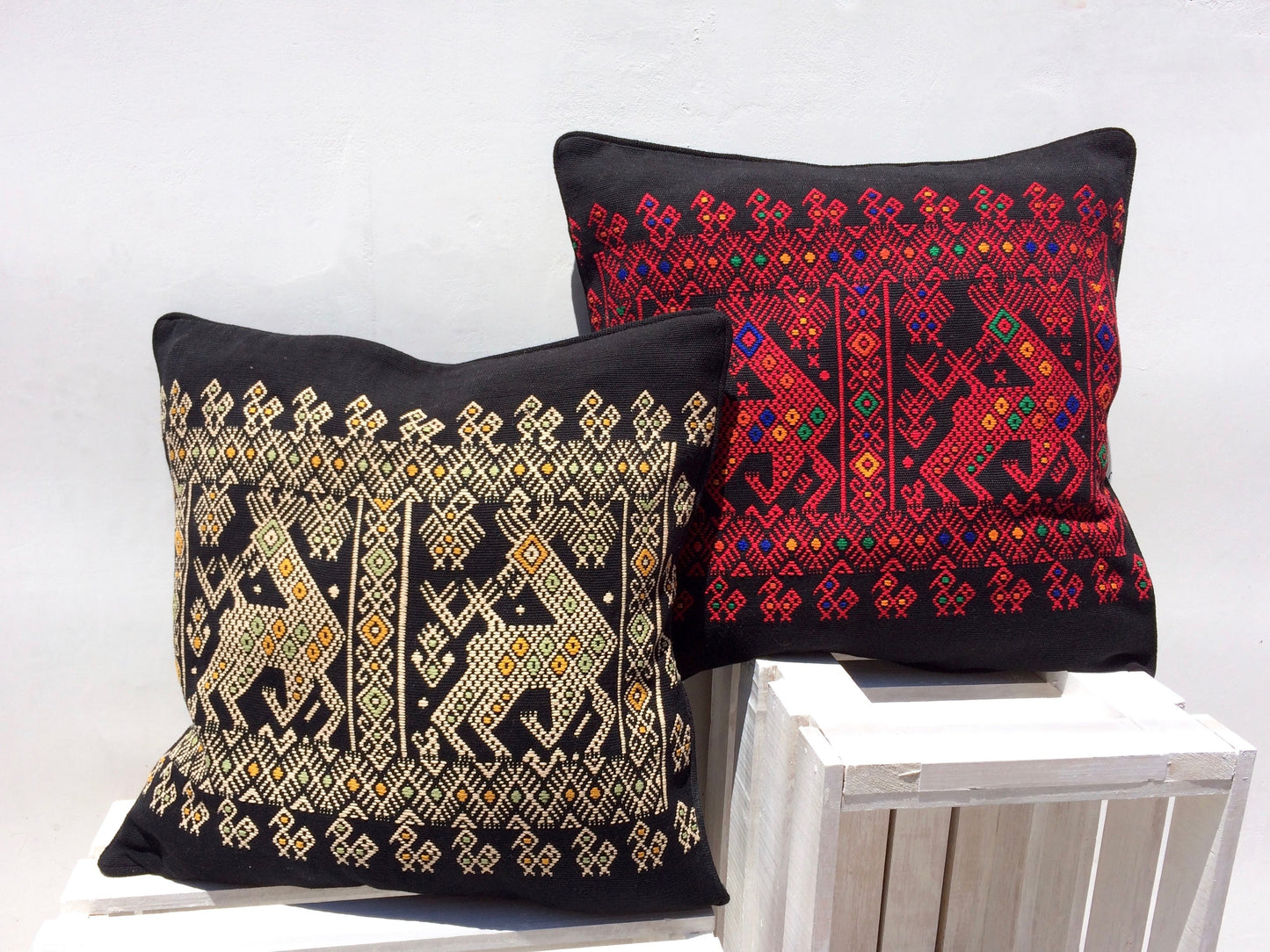 Handwoven Mayan Cushion Cover – Quiché Deer & Bird Embroidery