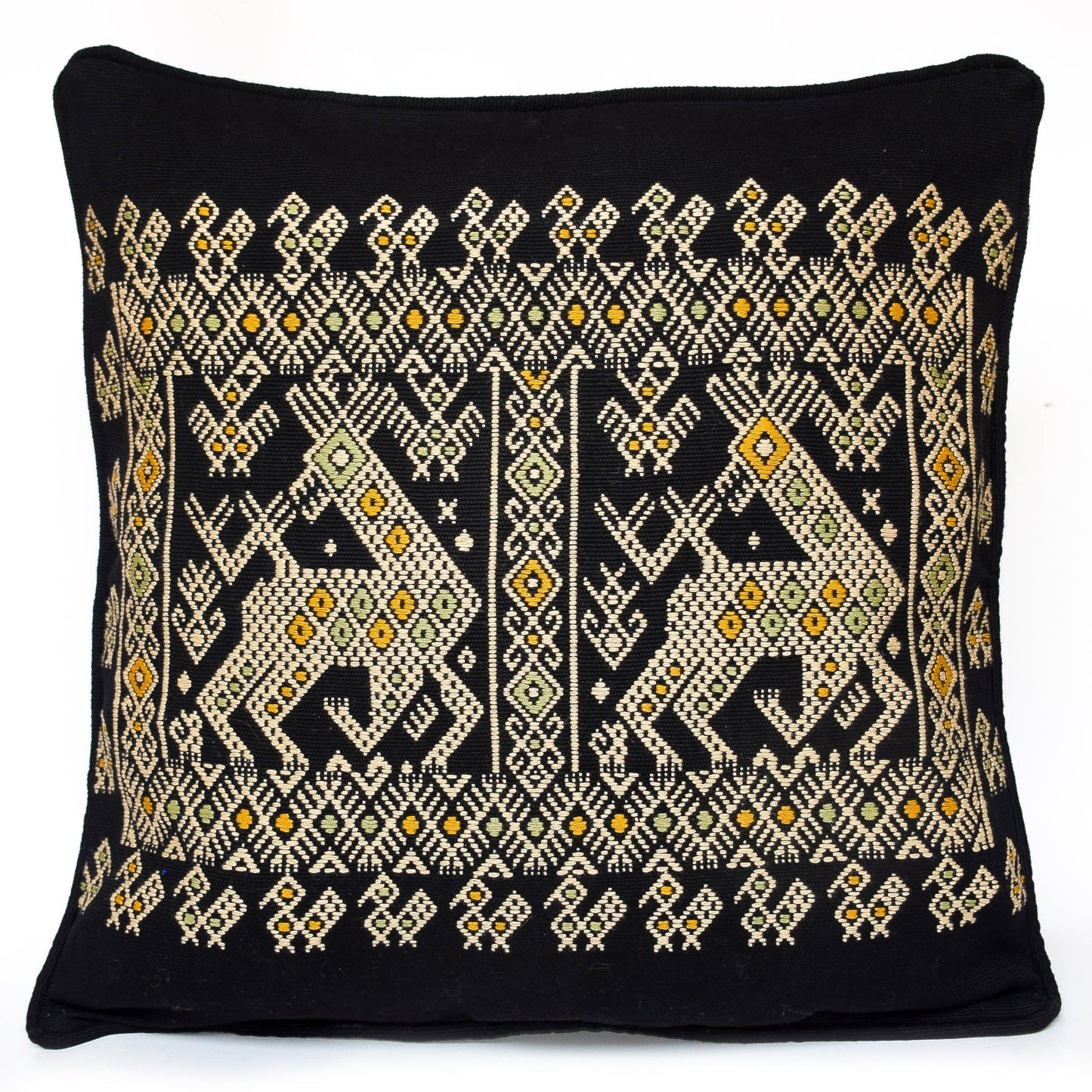 Handwoven Mayan Cushion Cover – Quiché Deer & Bird Embroidery