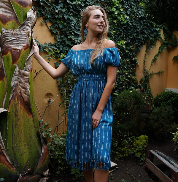 Abito Jaspe a spalle scoperte tessuto a mano – Eleganza boho senza tempo