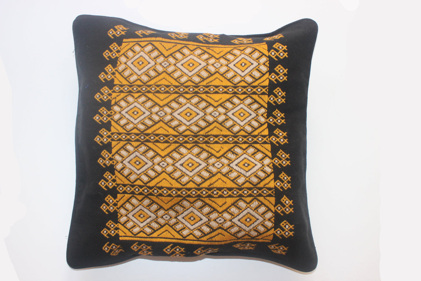 Handwoven Cushion Cover – Mayan Flowers and Birds Embroidery