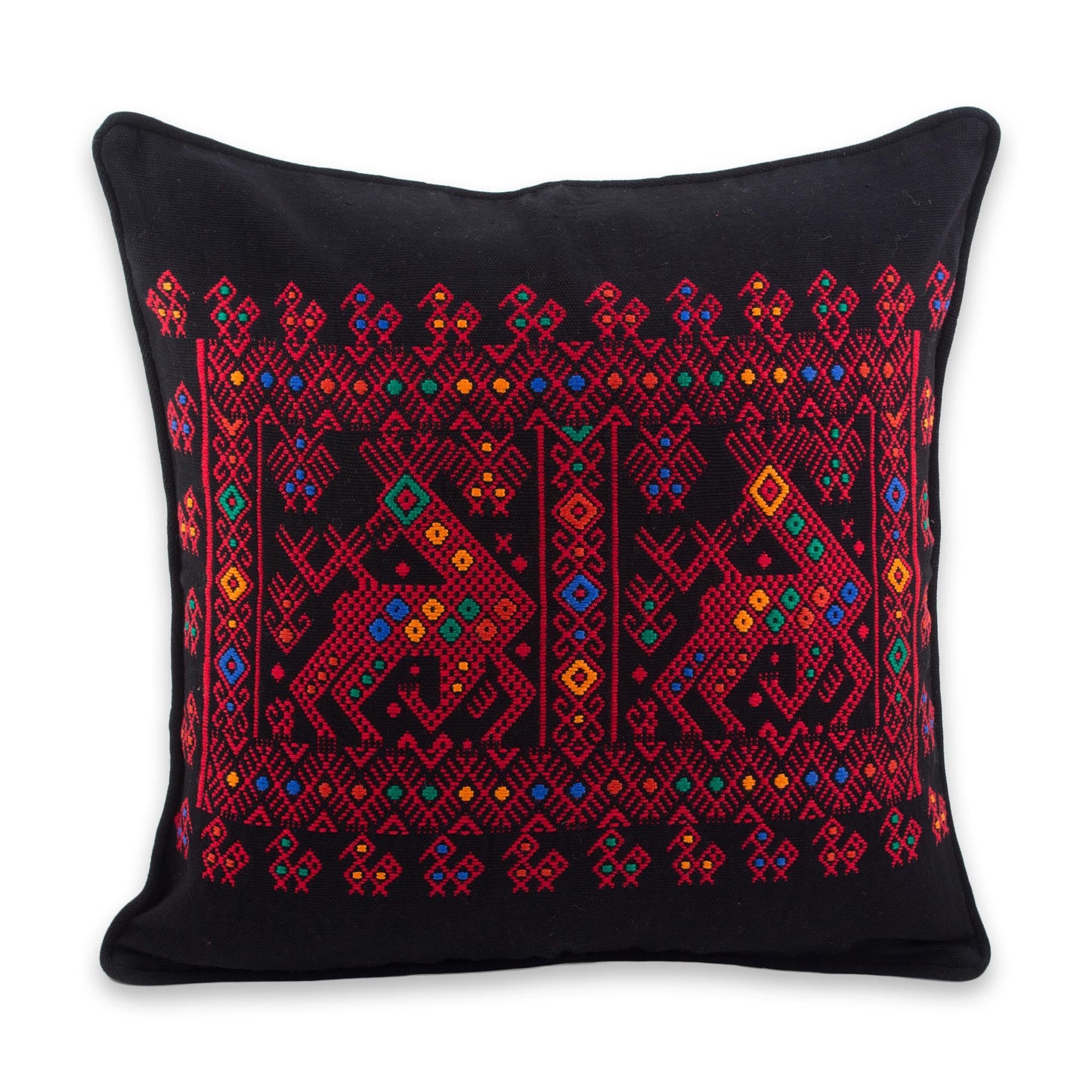 Handwoven Mayan Cushion Cover – Quiché Deer & Bird Embroidery