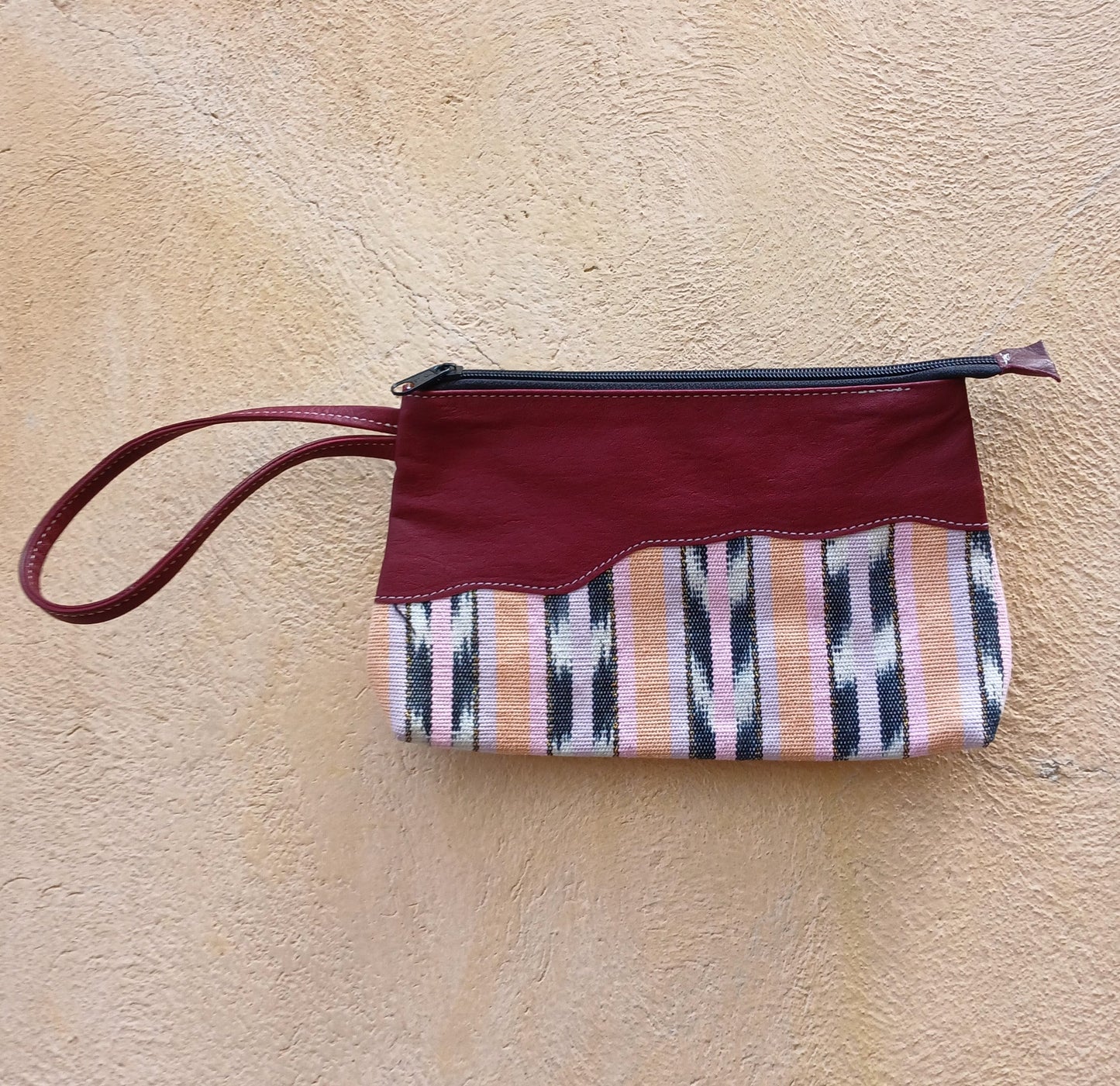 Upcycled Striped Leather Clutch