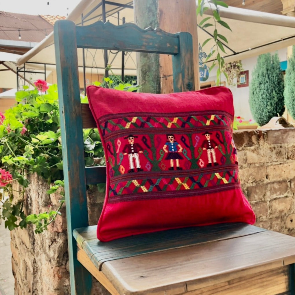 Handwoven Mayan Cushion Cover – Embroidered Design from San Juan Cotzal