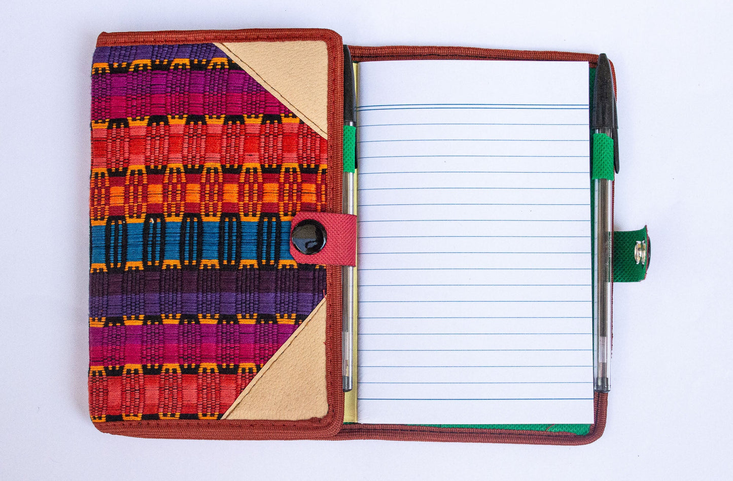 Handwoven Notebook Cover – Traditional Mayan Textile from Sacatepéquez