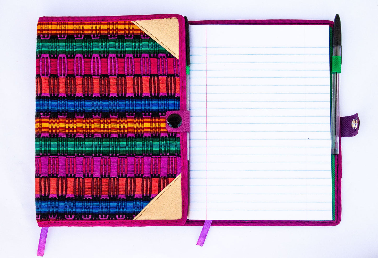 Handwoven Notebook Cover – Traditional Mayan Textile from Sacatepéquez